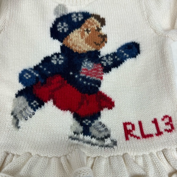 Ralph Lauren Knit Bear Peplum Long Sleeve Sweater Top in Cream Size 6M - Picture 3 of 8